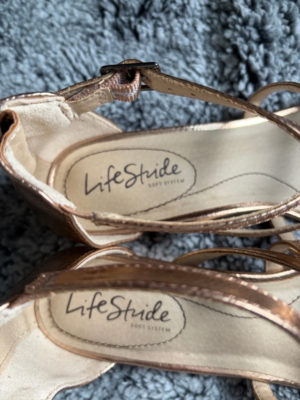 Life Stride Metallic Rose Gold Crisscross Wedge Sandals - Picture 6 of 10